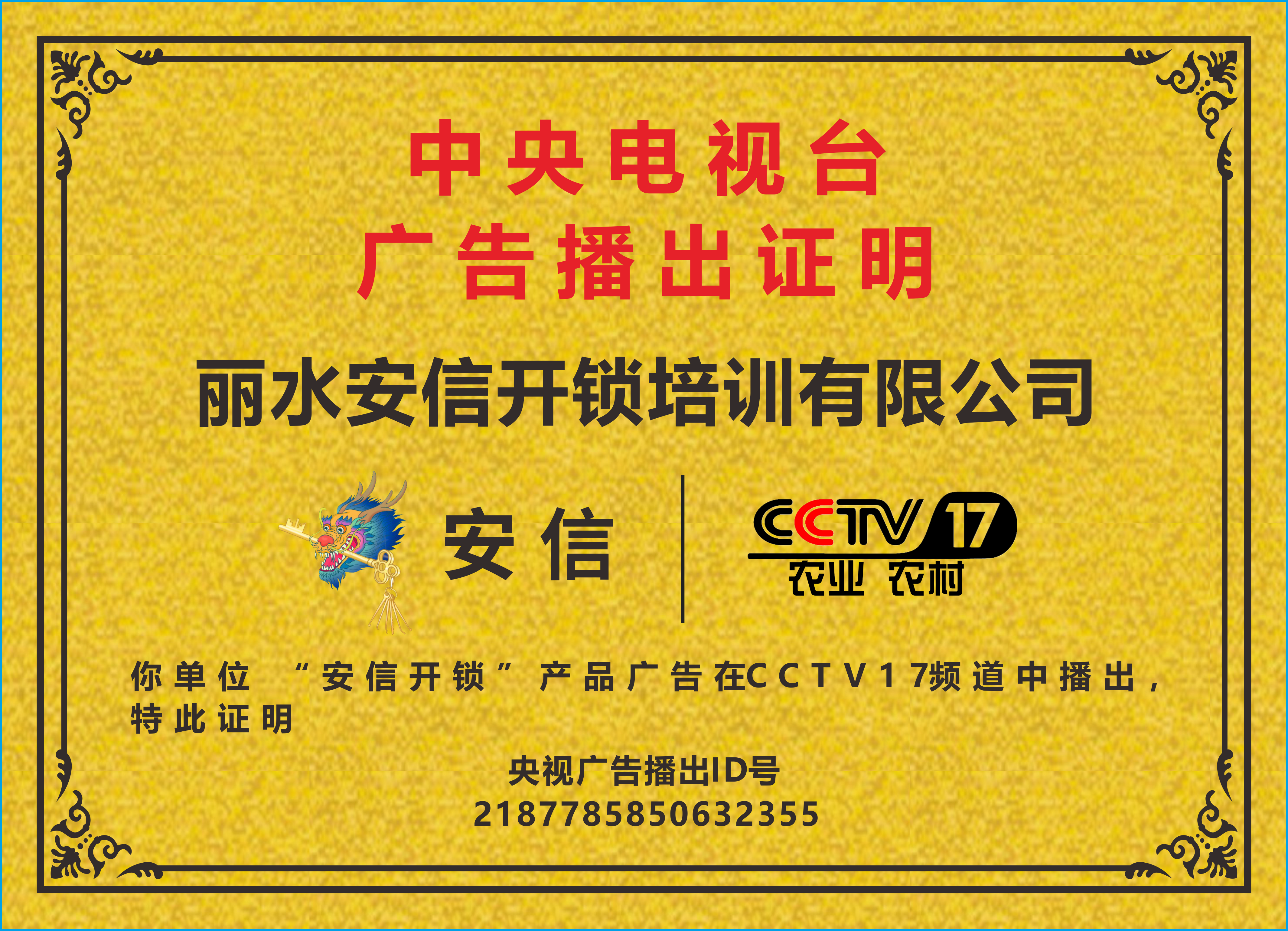 CCTV播出证明